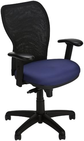 Via Seating Riva Act2 Series Mid-Back Ergonomic Task Chair with Black Mesh Back and Dark Blue Fabric Seat