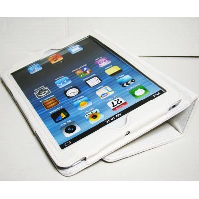 iPad mini ケース／アイパッド ミニ／スタンドＢ型／合皮製／牛皮模様／ホワイト／白色