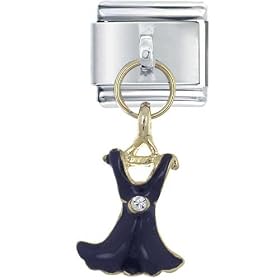 Rhinetone Dress Black Italian Charms Bracelet Link