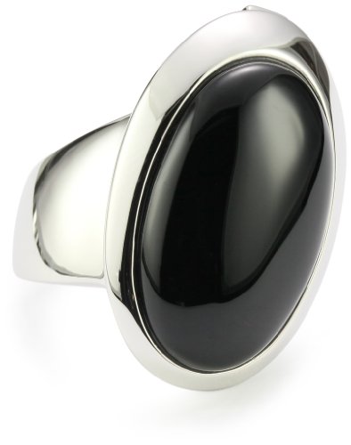 ELLE Jewelry BlackAgate Sterling Silver Ring, Size 7