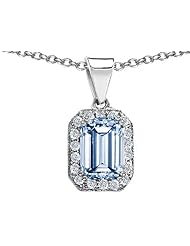 Original Star K (tm) 10x8mm Emerald Cut Simulated Aquamarine Pendant in 925 Sterling Silver