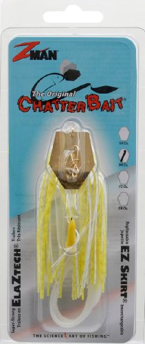 Z-Man Chatterbait, Chartreuse/White/Gold Blade, 3/8-Ounce