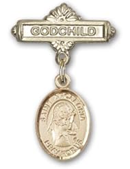 Gold Filled Baby Badge with St. Apollonia Charm and Godchild Badge Pin