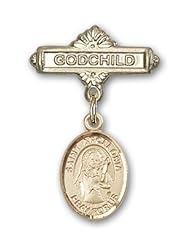 14kt Gold Baby Badge with St. Apollonia Charm and Godchild Badge Pin, Patron Saint of Catholic Saint Apollonia Patron Saint of Dentists, Tooth Ache, Teeth, Tooth & Gum Disease