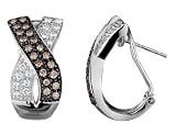 Chocolate and White Diamond 1 Carat (ctw) Criss Cross Earrings in 14K White Gold with Black Rhodium