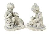Set of 2 Garden Getaway Boy with Dog & Girl with Cat Decorative Garden Statues