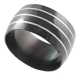 Stainless Steel High Polish Wide Black Band with Three Silver Stripes