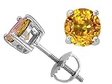 1.25 cts Genuine Yellow Sapphire Screw Back Earring Studs - 14kt White or Yellow Gold