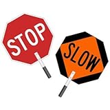 SmartSign Reflective Aluminum Paddle (with foam handle), Legend "Stop - Slow Double Sided", 18" tall octagon, Black/Red/Orange on White