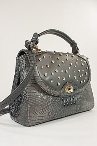 Arcadia Fashion Shoulder Handbag Purse Animal Crocodile Alligator Design Crystal Bling SM2308-Bk
