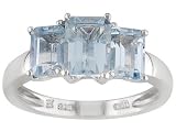 STERLING SILVER 2.49CTW EMERALD CUT SKY BLUE TOPAZ 3 STONE RING