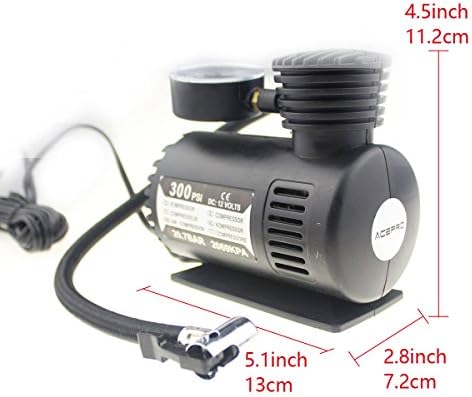 Acepro 300 PSI 12v Mini Air Compressor Emergency Car and Truck Tire Pump (With Adapters to Inflate Balls, Rafts, Etc)