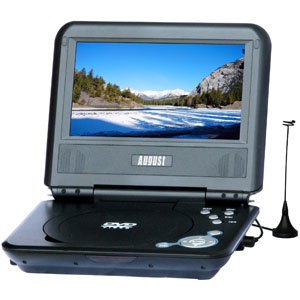 August PD712A 7" Portable DVD Player with Freeview & Analogue TV, Built-in Card Reader/USB and Rechargeable Battery