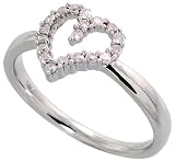 14k White Gold Heart Ring 3/8 (9mm) wide, w/ 0.15 Carat Round Brilliant Diamonds