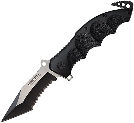 Wartech Tactical Tanto Spring Assisted Rescue Knife, Black