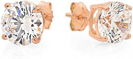 1.00 Carat Total Weight Round 14K Rose Gold Plated 925 Sterling Silver Stud Earrings 4MM Basket Setting