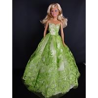 Amazing Green Lace Strapless Gown Made to Fit the Barbie