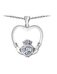 Celtic Love By Kelly (tm) Celtic Claddagh Heart Pendant with Heart Shape Simulated Diamond in 925 Sterling Silver