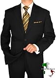 IMAGE OF Giorgio Modern Men's Suit Made in Italy Two Button 2pc Notch Lapel Merino Wool 150s Jacket Plus Flat Front Pants Modern Business Suit All Season Use Black