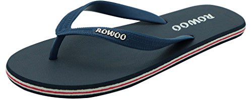 Rowoo Men's Beach Flat Rubber Sandals Flip Flops (US10/43EU, Dark Blue)