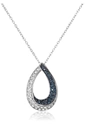 Sterling Silver White and Montana Blue Swarovski Elements Crystal Open Teardrop Pendant Necklace, 18"