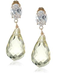 Smokey Quartz Faceted with 14K Gold Bezeled Cubic Zirconia Post Drop Earrings