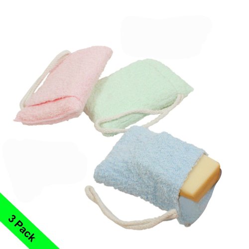 Evelots Terry Cloth Soap Pouch Sponges, Bath & Shower Scrub, Bathroom, Set of 3