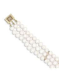 14k Yellow Gold 5-5.5mm 3 Strand Cultured Pearl Bracelet