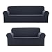 Sapphire Home 2pc SlipCover Set for Sofa Loveseat Couch, Form fit Stretch & Wrinkle Free, Furniture Protector Cover, Premium Fabric, Polyester Spandex, Slipcover Diamond 2pc, Dark Gray Charcoal