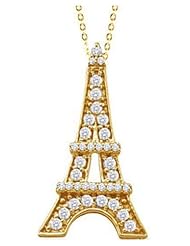 0.34 cttw 10k Yellow Gold Diamond Eiffel Tower Pendant Necklace Charm (Real Diamonds: 1/3 cttw), 18"