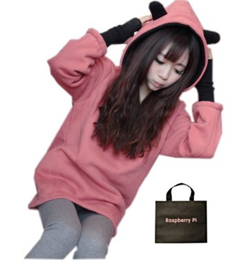 (ラズベリーパイ)RaspberryPi ガーリー スウィート ミミ付き パーカー スウェット 指穴有り オリジナルエコバッグセット ht133rp