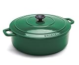  : World Cuisine Oval Enamel Cast Iron Dutch Oven 6 3/4 Quart with Lid, Green
