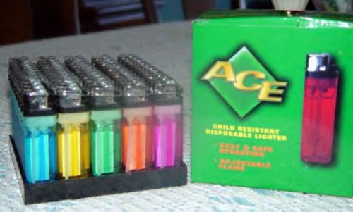 Disposable Lighters, Assorted Colors With Stand. Sold As a 50 Pack