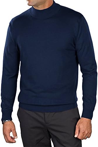 Paul Fredrick Men's Silk, Cotton, \ Cashmere Mock Neck Sweater Navy Xl