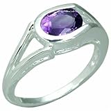 1.00 Carat Oval Shape Genuine Amethyst Sterling Silver Ring