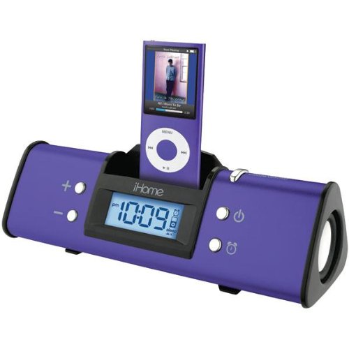 NEW IHOME IH16U IPOD PORTABLE ALARM CLOCK SPEAKER SYSTEM (PURPLE) (PERSONAL AUDIO)