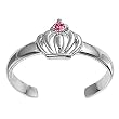 Sterling Silver Fashion Toe Ring - Crown with Pink CZ - 2mm Band Width