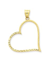 14k Yellow or White Gold Solid Satin Diamond-cut Large Reversible Heart Pendant