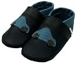 Mopus® Krabbelschuhe - Lederpuschen in blau mit blauer Auto Applikation