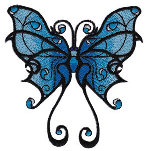 Blue Tribal Butterfly - Embroidered Iron On / Sew On Patch