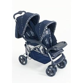 St Moritz Tandem Pushchair in Blue Check
