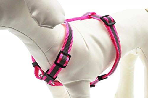 WoofMeow Reflective Safety Neon Color Adjustable Dog Harness Small 5/8" Width Fits 14-24" Girth Size Neon Pink