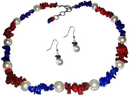 Support Our Troops, Red, White and BLue Necklace and Earrings Set