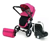 Petite Star Kurvi4 Travel System with Accessory Pack / Liner / Ali Handle Car Seat - Pink Fizz