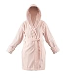 100% Organic Turkish Cotton Women's Short Hooded Luxury Bathrobe-Powder Pink-M-Made in Turkey