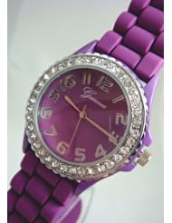 Geneva Grape Silicone Crystal Large Face Watch