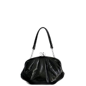 Lulu Guinness Large Black Patent Amelie Bag