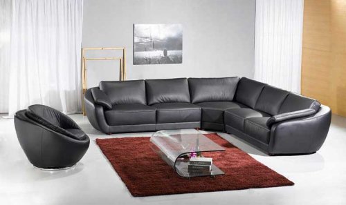 3 pcs Sectional Italian Leather Sofa Set, Item#3333-BLACK