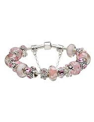 European Hot Fashion Style Pink Murano Glass Beads Charm Beaded Complete Silver Plated Bracelets for Women Girls Jewelry Compatible With Pandora