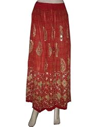 Red Silver Gold Beaded Women's Skirt Bohemian Chic Dcrapechic Skirts 36